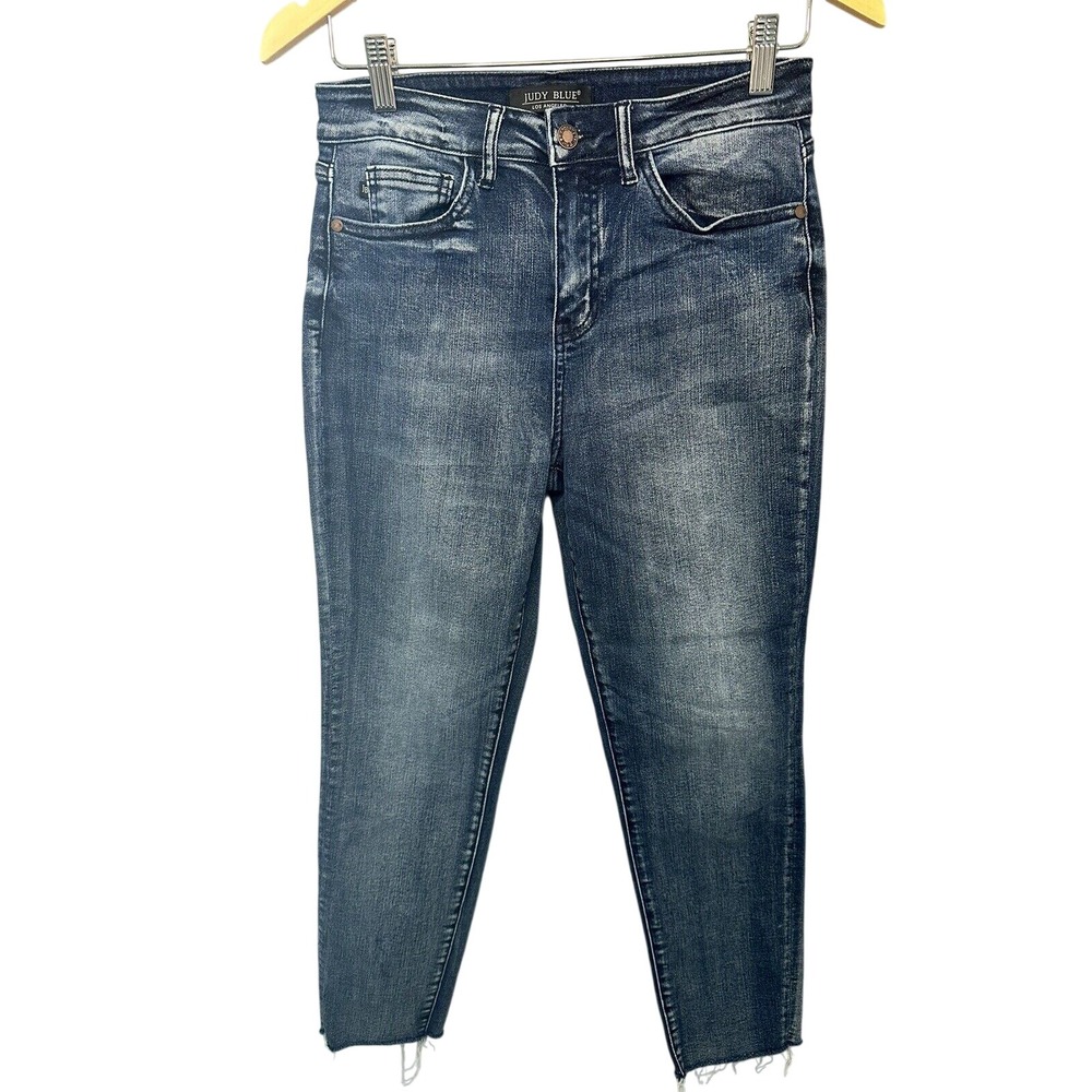 Judy Blue Relaxed Fit Jeans Womens 5/27 Blue Raw Hem Distressed Denim